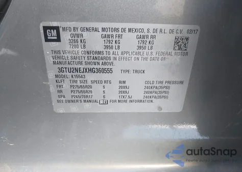 2017 GMC Sierra 1500 Slt z USA, uszkodzony, nr VIN 3GTU2NEJXHG360555